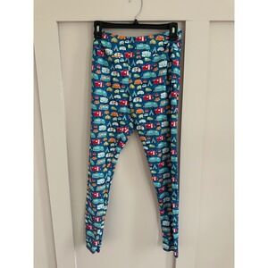 Charlies Project Women Blue Camping Trailer‎ Tent Print Leggings One Size 4-14